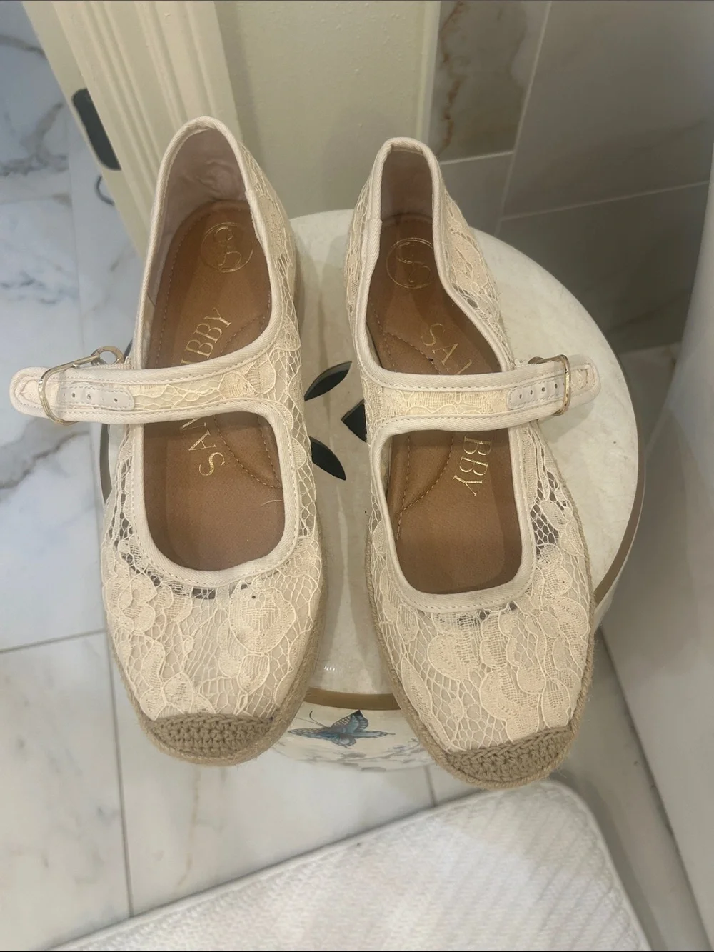 Sam & Libby Cream Lace Mary Jane Espadrilles